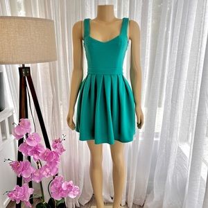 Blue Green Ribbed Cut Out Fit & Flare Dress Size S Small Sleeveless L'ATISTE